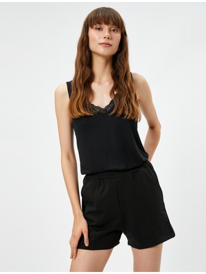 Koton Pijama Üstü Dantelli V Yaka Kalın Askılı Viskon