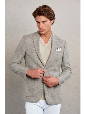 Saykı Bej D. Comfort Fit Desenli Mono Yaka Casual Ceket