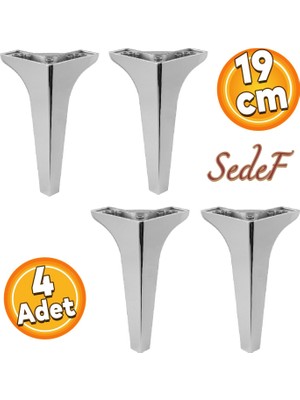 Badem10 Sedef Lüks Mobilya Kanepe Sehpa Tv Ünitesi Koltuk Ayağı 19 cm Parlak Krom Baza Ayakları 4 Adet