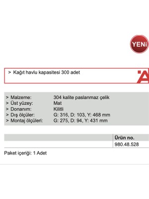 Hafele Klein Kağıt Havluluk Dispanseri Sıva Altı