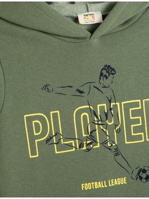 Koton Futbol Baskılı Kapşonlu Sweatshirt Uzun Kollu Şardonlu Pamuklu