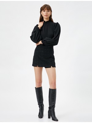 Koton Tüvit Şort Etek Çift Yırtmaç Detaylı Simli