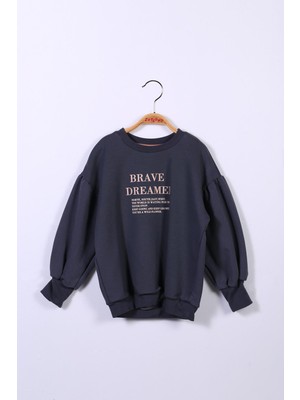 Zeyland Kız Çocuk Balon Kol Yazı Baskılı Sweatshirt