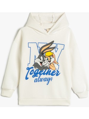 Koton Bugs Bunny ve Lola Bunny Sweatshirt Lisanslı Kapüşonlu Şardonlu