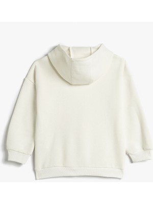 Koton Teddy Baskılı Kapşonlu Sweatshirt Uzun Kollu Şardonlu