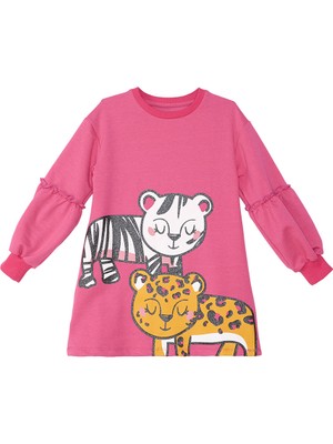 MSHB&G Leopar Zebra Kız Çocuk Pembe Elbise