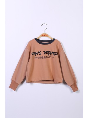 Zeyland Kız Çocuk Yazı Baskılı Crop Sweatshirt