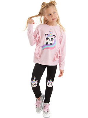 Denokids Panda Unicorn Kız Çocuk T-Shirt Tayt Takım