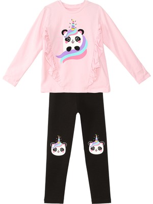 Denokids Panda Unicorn Kız Çocuk T-Shirt Tayt Takım