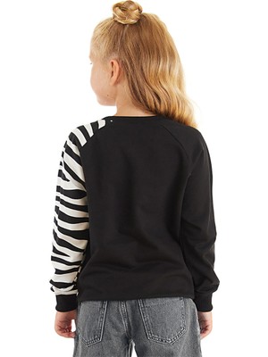 Denokids Fırfırlı Zebra Kız Çocuk Siyah Sweatshirt