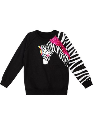 Denokids Fırfırlı Zebra Kız Çocuk Siyah Sweatshirt