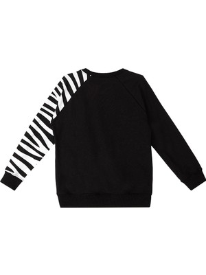 Denokids Fırfırlı Zebra Kız Çocuk Siyah Sweatshirt