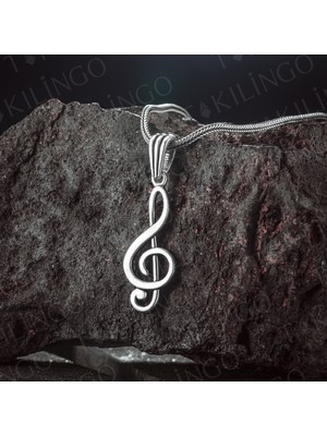 Takılingo 925 Ayar Gümüş Sol Anahtarı Motifli Müzik Temalı Erkek Kolye