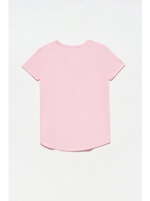 Podyum Plus Bisiklet Yaka Basic T-Shirt Toz Pembe