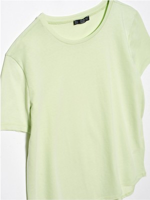 Podyum Plus Bisiklet Yaka Basic T-Shirt Mint Yeşili