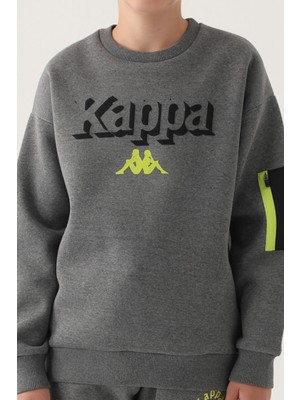 Kappa Antrasit Melanj Ribana Yaka Kol Fermuar Detay Erkek Çocuk Sweatshirt