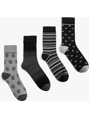 Koton 4'lü Soket Çorap Seti Çok Renkli Minimal Desenli