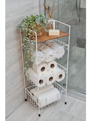 Digithome Ahşap Metal Çok Amaçlı 3 Katlı Banyo Düzenleyici Organizer Ceviz Raflı - Beyaz – MRS-001