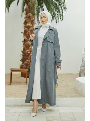 Neways 6458 - Allerlı Denim Trençkot Gri