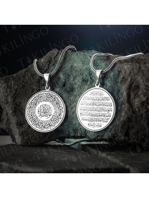 Takılingo 925 Ayar Gümüş Ayetel Kursi ve Nazar Ayeti Yazılı Çitf Taraflı Erkek Kolye