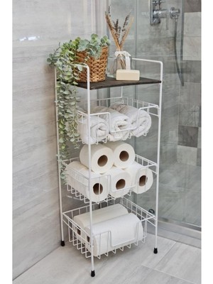 Digithome Ahşap Metal Çok Amaçlı 3 Katlı Banyo Düzenleyici Organizer Siyah Raflı - Beyaz – MRS-002