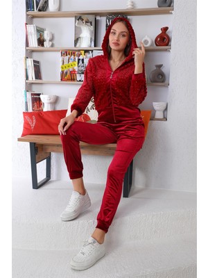 Westbound Bordo Peluş Kadife Kadın Eşofman Takımı