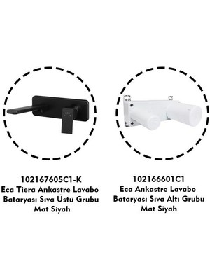 E.C.A Tiera Ankastre Lavabo Bataryası Mat Siyah Set (102167605C1-K+102166601C1)