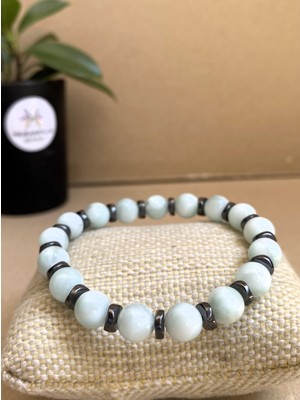 Larimar & Hematit Doğal Taş Bileklik Mühürlü 8mm