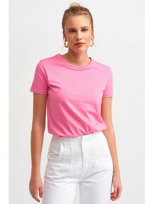 Podyum Plus Bisiklet Yaka Basic T-Shirt Pembe