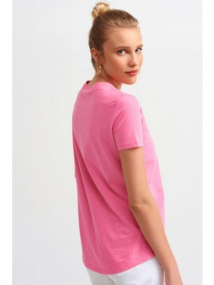 Podyum Plus Bisiklet Yaka Basic T-Shirt Pembe