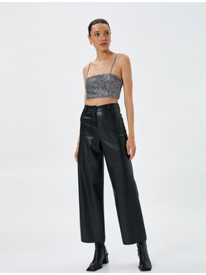 Koton Crop Üst Pul-Payet İşlemeli İnce Askılı Slim Fit