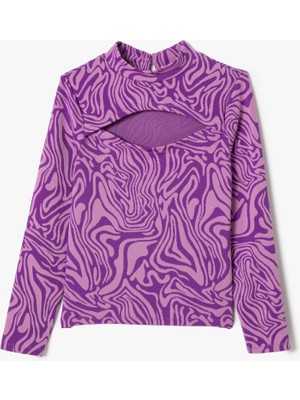 Koton Tişört Uzun Kollu Pencere Detaylı Dik Yaka