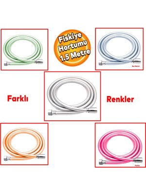 Linex 360 Derece Renkli Pvc Kıvrılır Esnek Kopmaz Fiskiye Duş Hortum Banyo Hortumu 1.5 Metre