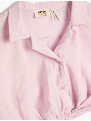 Koton Crop Bluz Kısa Kollu Gömlek Yaka Önden Bağlamalı Modal Kumaş