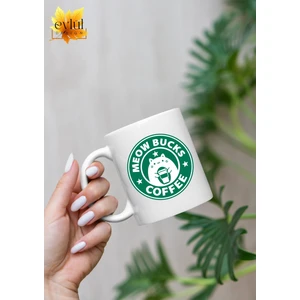 Eylül Design Meowbucks Coffee Baskılı Kedili Starbucks Temalı Özel Tasarım  Baskılı Kupa Bardak Hediye Bardak