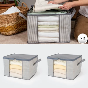 2 Adet Orta Boy Pencereli Çizgi Desen Baskılı Antrasit Dolap içi Kıyafet Düzenleyici Hurç Seti 45x40x30 cm