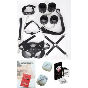 Siyah Fantezi 10'lu Kelepçe Kırbaçlı Bdsm Seti