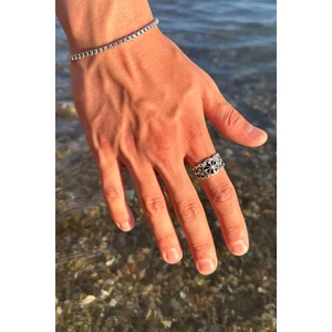 Trend Collection Antik Gümüş Kaplama Denizci Pusula Model Ayarlanabilir Erkek Yüzük ve Bileklik Set