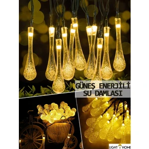 Light Home 50 LED 7 Metre Sarı Su Damlası Kristal Solar LED Işık Güneş Enerjili Bahçe Teras Balkon Ağaç Lambası Aydınlatma