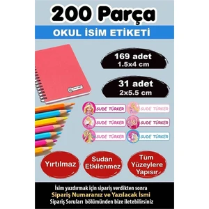 Kt Grup Okul Etiketi Kalem Defter Etiketi Özel Isimli Etiket Barbie Temalı 6 Figür 200 Adet