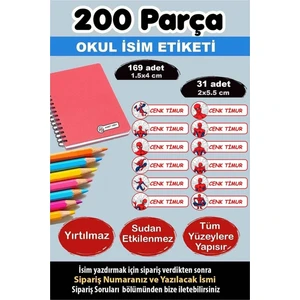 Kt Grup Okul Etiketi Kalem Defter Etiketi Özel Isimli Etiket Spiderman-Örümcek Adam 12 Figür 200 Adet