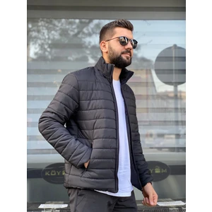 Erkek Siyah Su Geçirmez Fermuarlı Şişme Mont