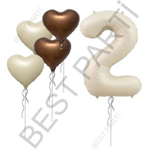 Best Parti Bej Rakam ve Kalp Folyo Balon Seti Yaş 2