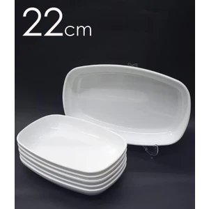 6 Adet Beyaz Melamin Kayık Tabak 22X14CM Salata Kebap Tabağı Ev Lokanta Tipi Sağlam Kare Oval Plate