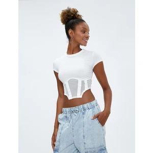 Crop Tişört Bisiklet Yaka Slim Fit Korse Görünümlü