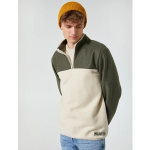 Polar Sweatshirt Yarım Fermuarlı Renk Bloklu Slogan Detaylı