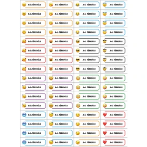 Hafsa Ticaret 128 Adet Kalem Etiketi Emoji Temalı İsimli Kişiye Özel Okul Etiketi