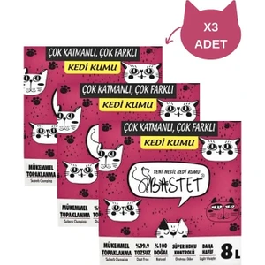 3 Adet - Natural Bastet Topaklanan Premium Doğal Kedi Kumu 8 Litre