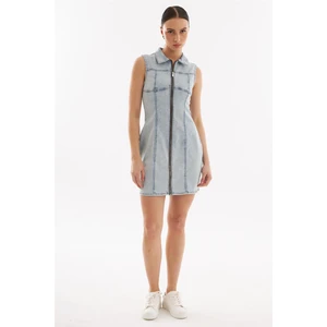 - Fermuarlı Mini Denim Elbise Açık Mavi