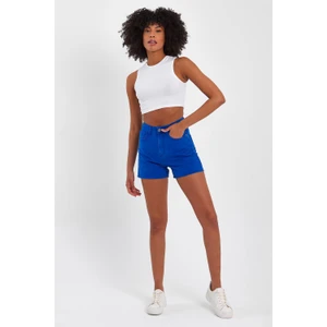 - Kadın Mini Slim Denim Şort  Saks